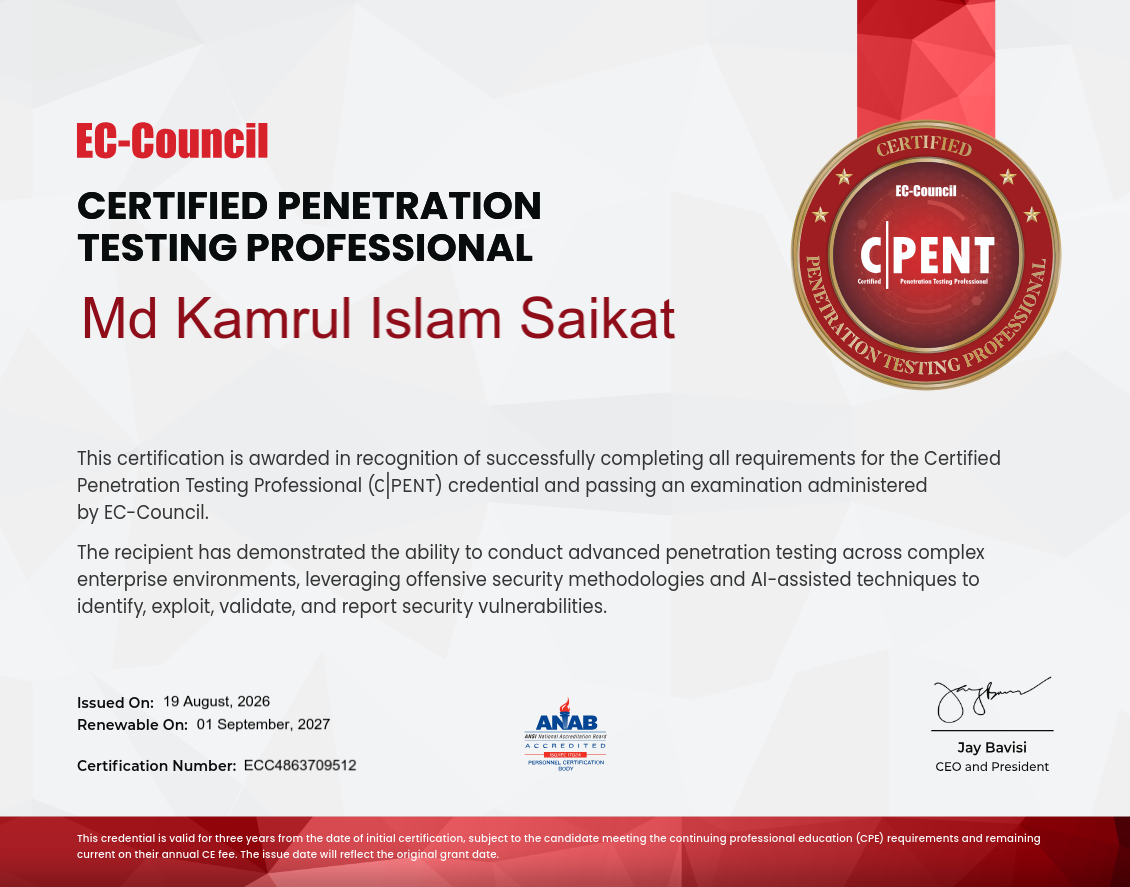 CPENT certification badge